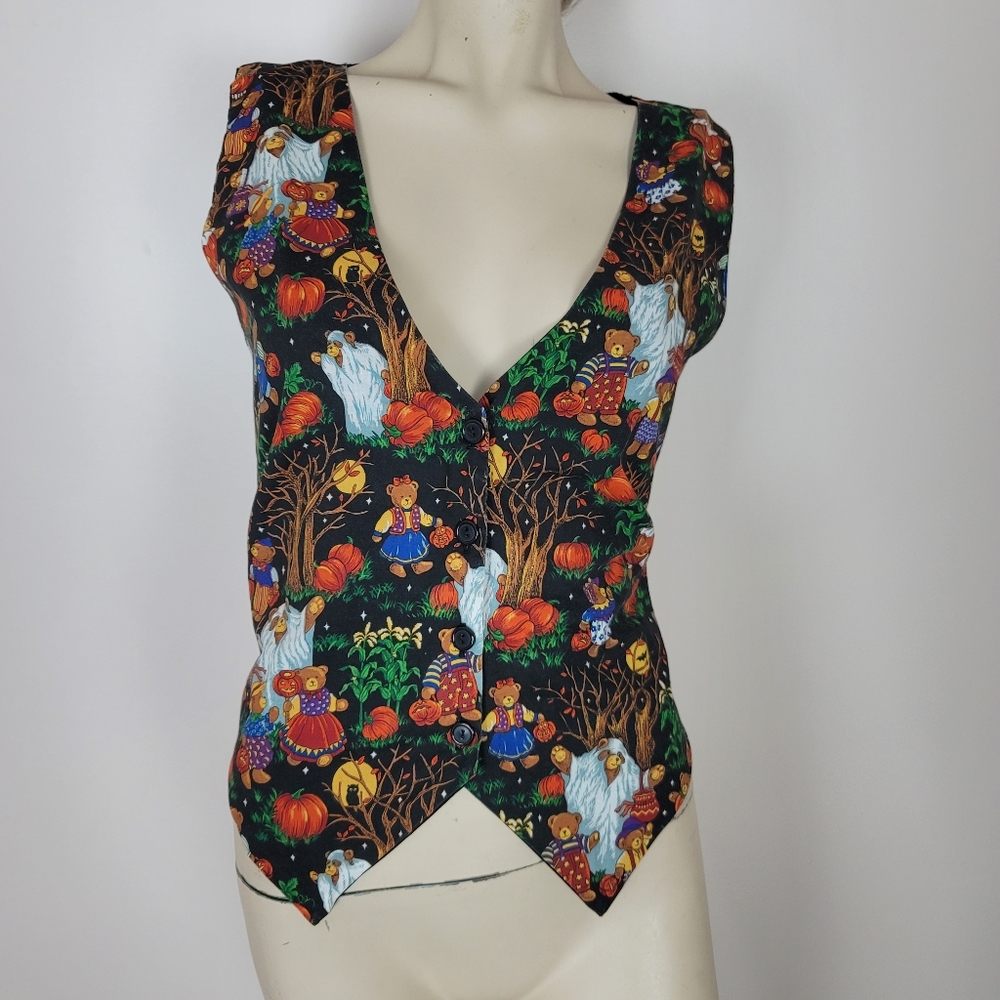 Vintage Halloween teddy bear pumpkin vest L/XL